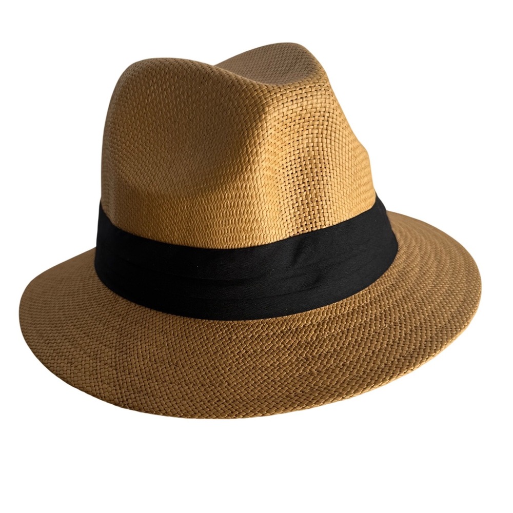 Scala Men's Tan Straw Fedora Hat with‎ Black Band Summer Casual Sun Beach